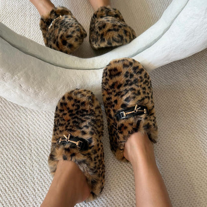 Fleece-lined Platform Slippers With Imitation Mink Hair