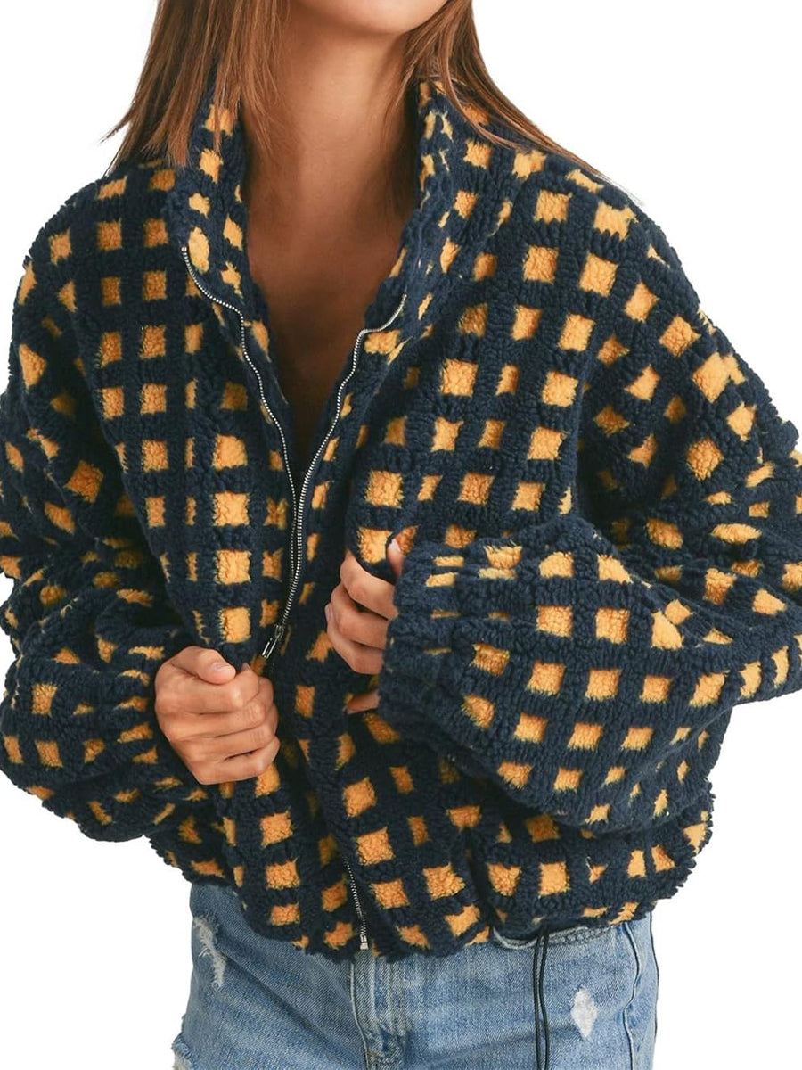 Lamb Wool Plaid Fashion Casual Loose Coat