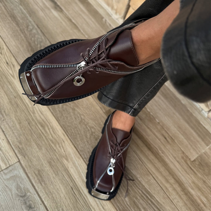 Zip-soled Leather Shoes With Square Toe