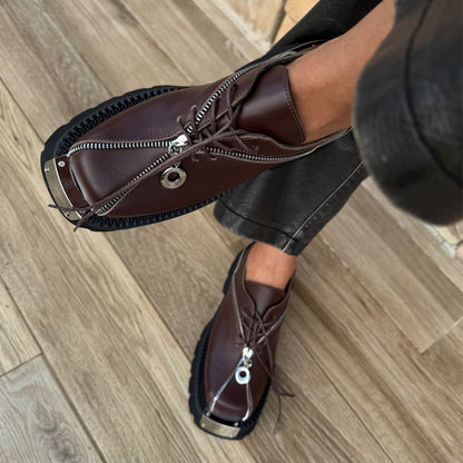 Zip-soled Leather Shoes With Square Toe