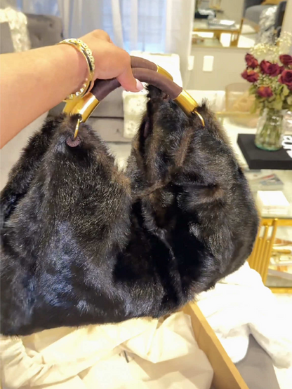 Faux Fur With Gold Handbag