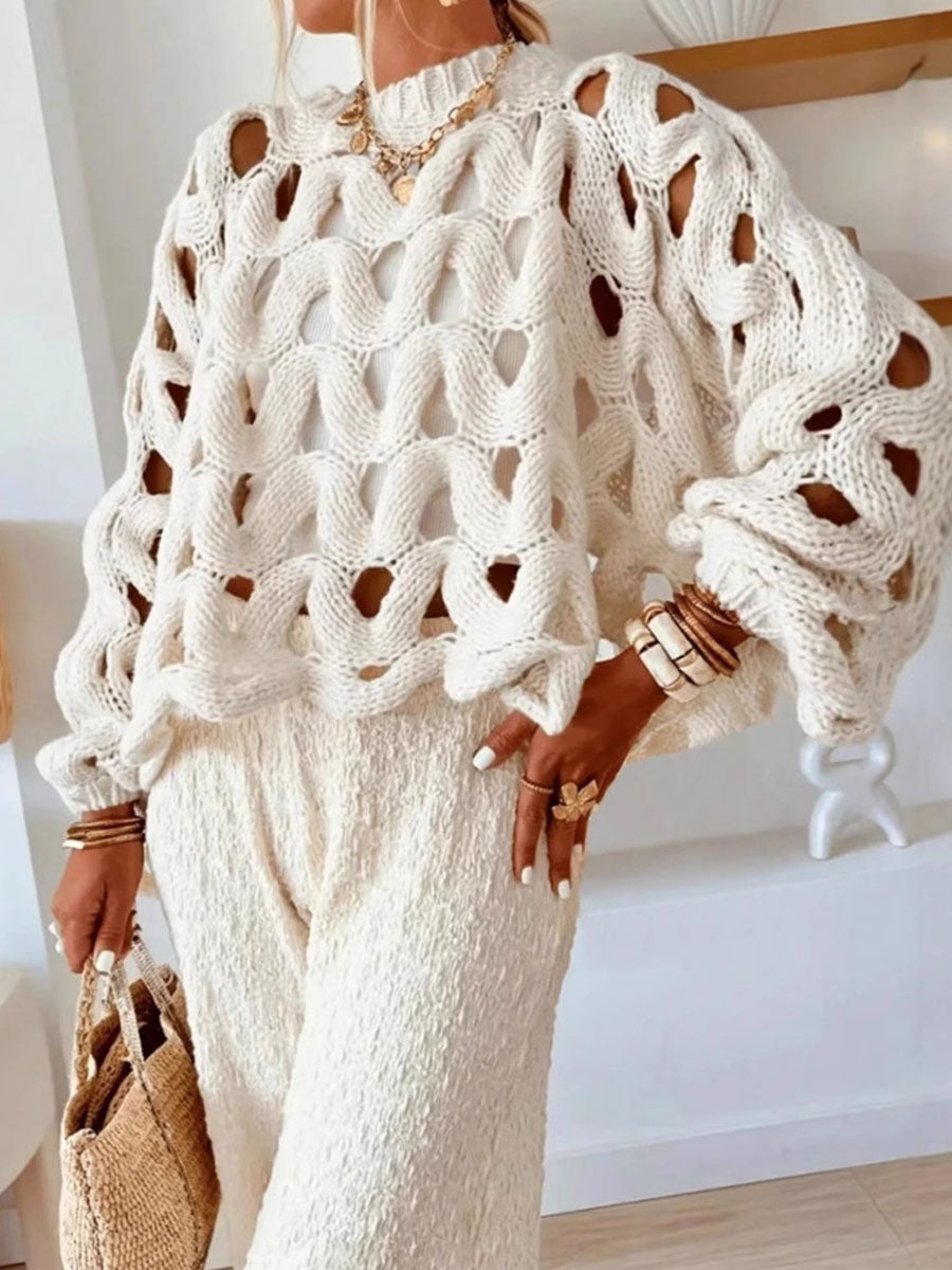 Casual Hollow Out Long Sleeve Sweater