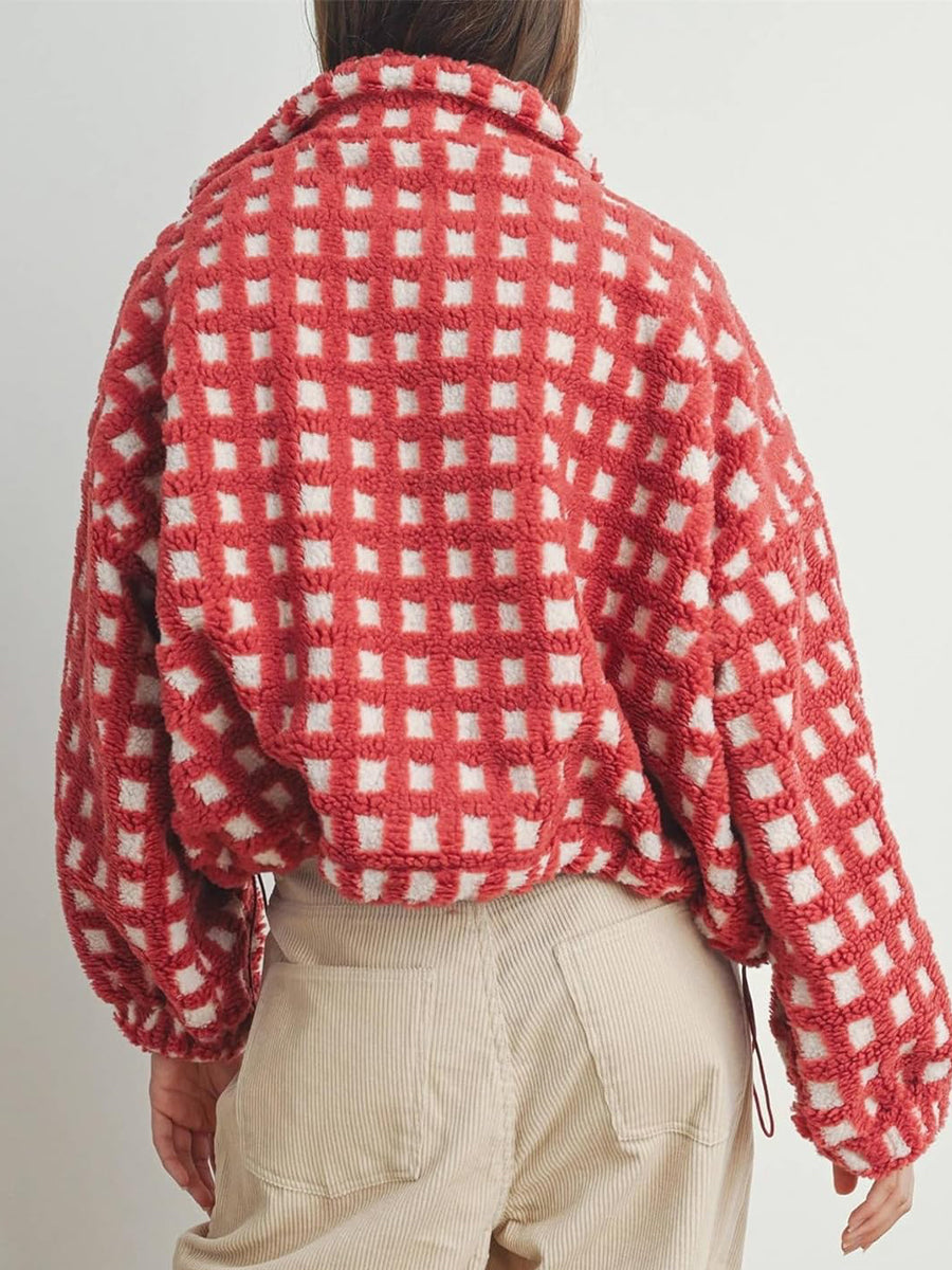 Lamb Wool Plaid Fashion Casual Loose Coat