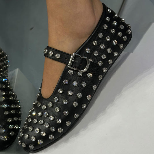 Rhinestone Studded Flat Comfortable Ballet Shoes