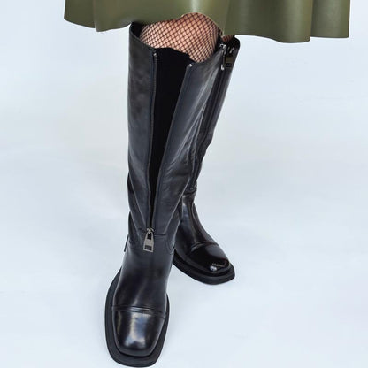 Square Heel Fleece-lined Zip Up Boots