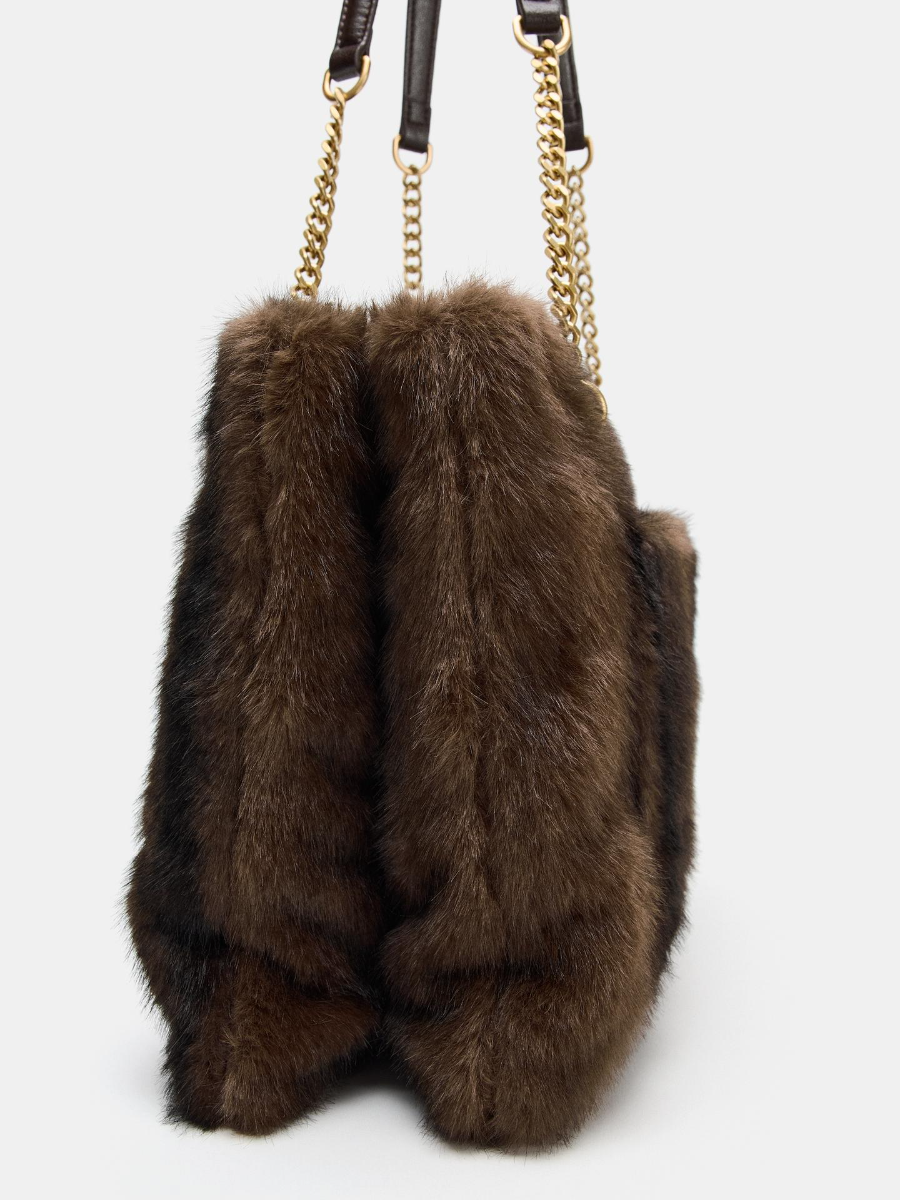 Plush Gold Chain Shoulder Bag