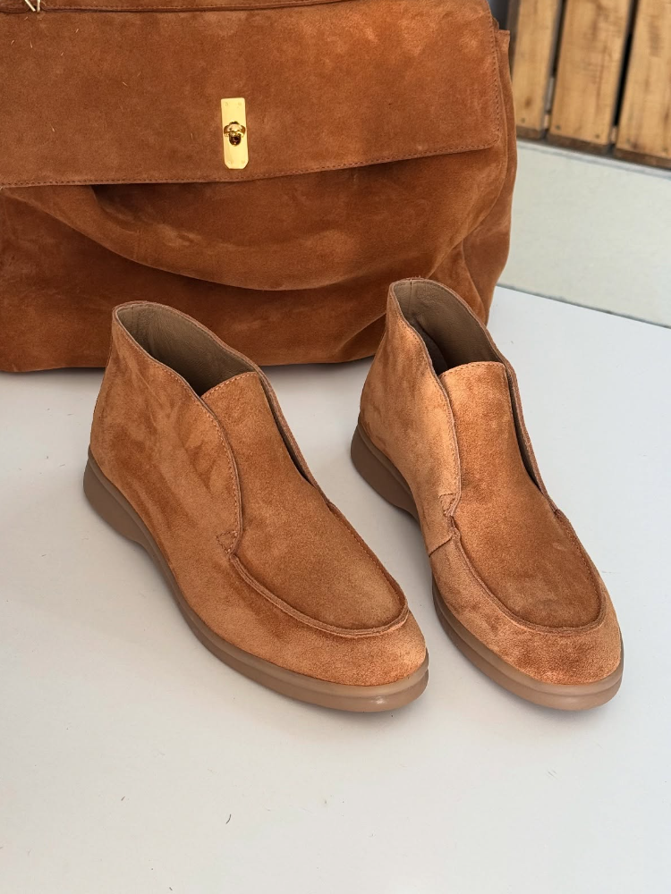 Matte Suede Moc-Toe Ankle Boots