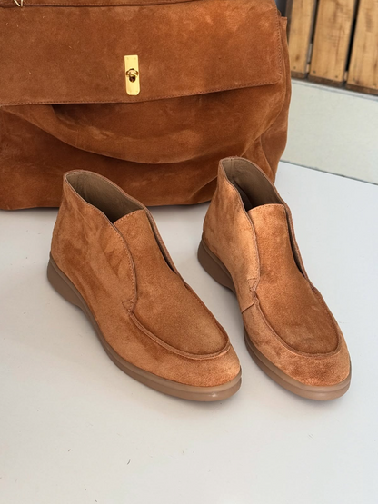 Matte Suede Moc-Toe Ankle Boots