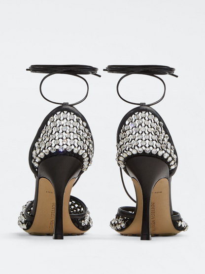 Rhinestone Mesh Leather Sandals