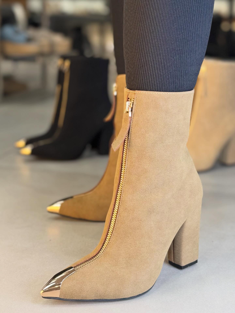 Point-Front Zip Suede Pumps