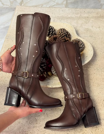Women's Carved-heel Leather Boots