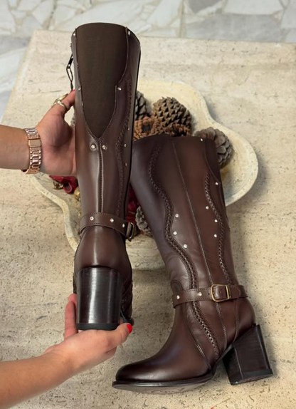 Women's Carved-heel Leather Boots