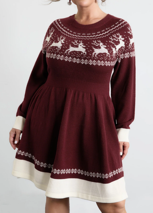 Reindeer Stretch Holiday Sweater Dress