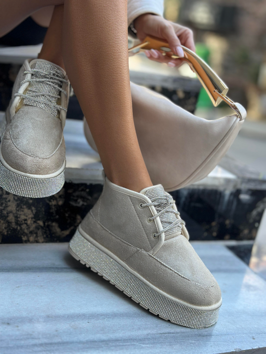 Rhinestone-Embellished Fleece-Bottom Snow Boots