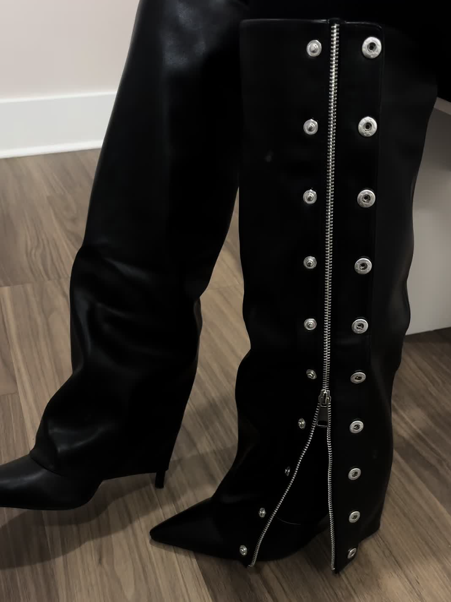 Faux Leather Side-Button Detail Pumps