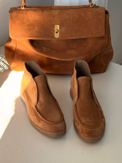 Matte Suede Moc-Toe Ankle Boots