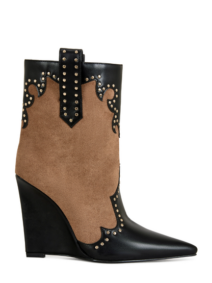 Studded Western Denim Wedges