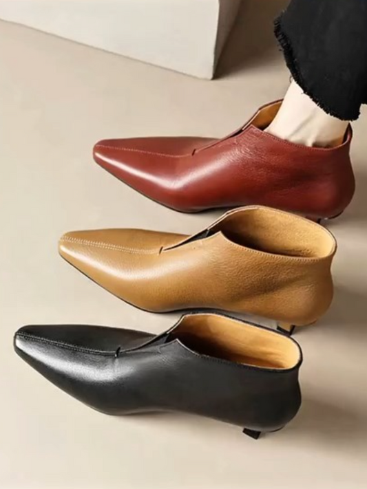 Leather Pointed-Toe Ankle Boots