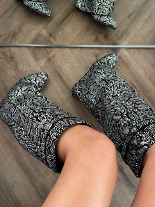 Rhinestone Snake Wedge Turn-up Boots