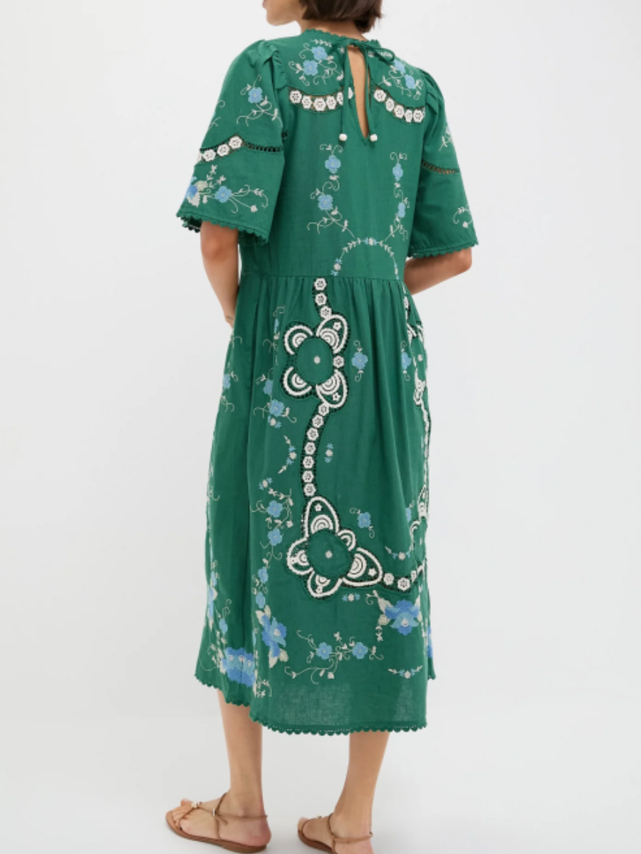 Round Neck Cutout Embroidered Dress