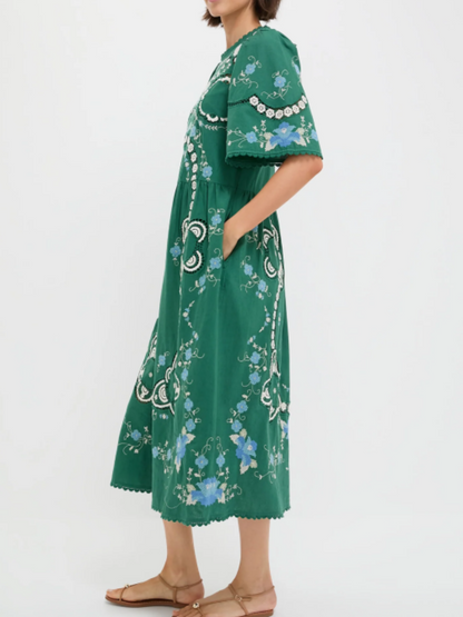 Round Neck Cutout Embroidered Dress