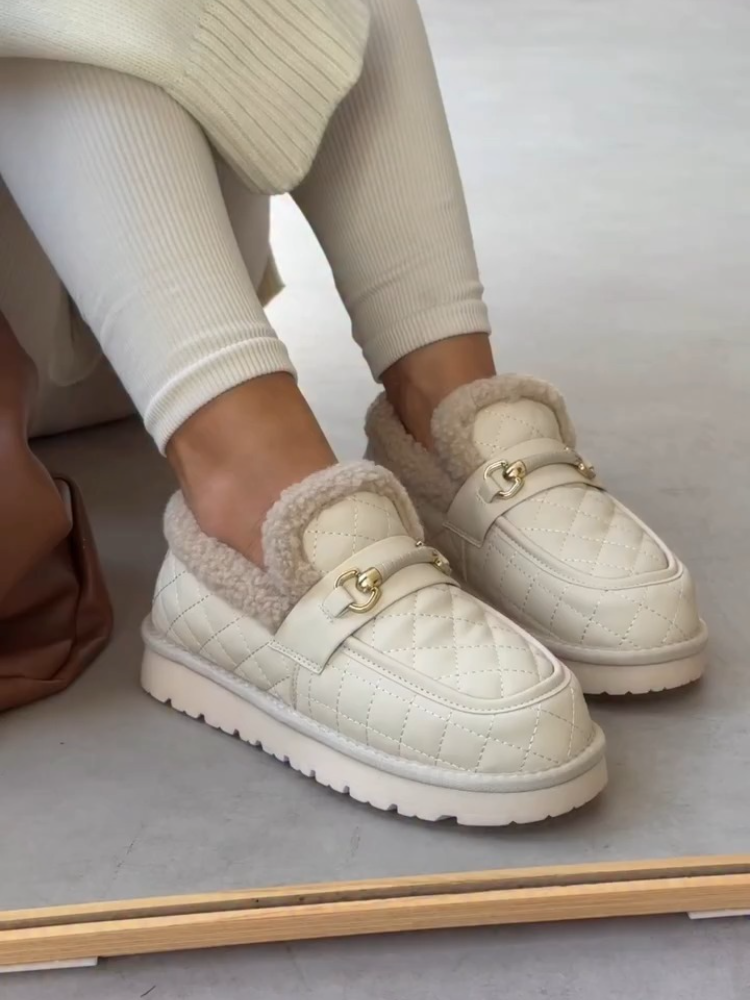 Quilted Leather Loafers With Shearling Trim