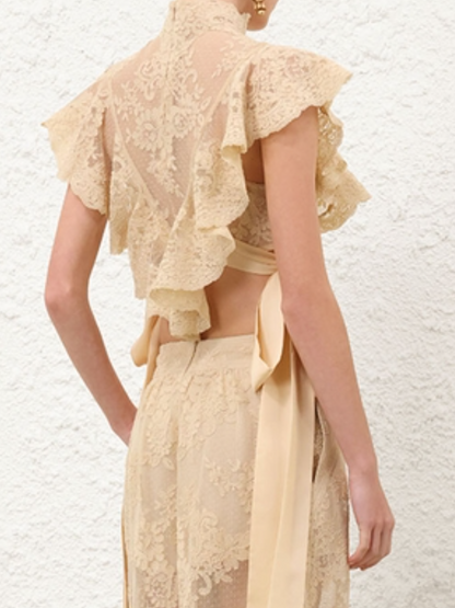 Lace Cut-Out Lace-Up Top