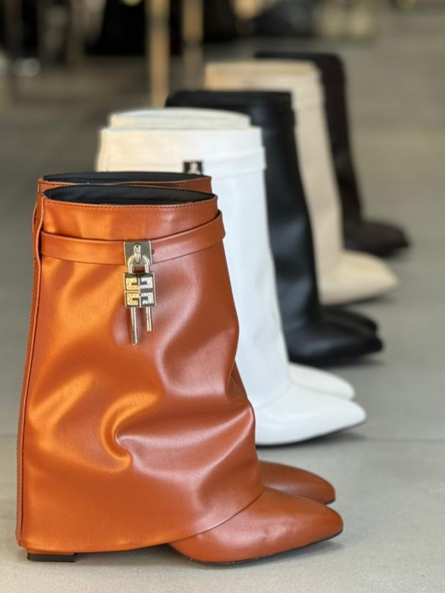 Solid Color Boots With Metal Buckle