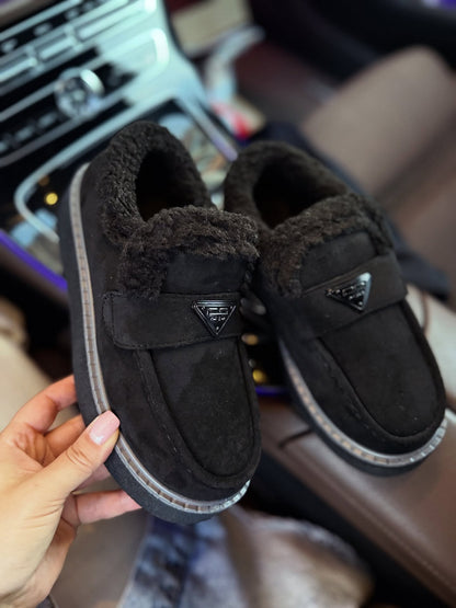 Beige Faux-Fur-Lrench Platform Boots